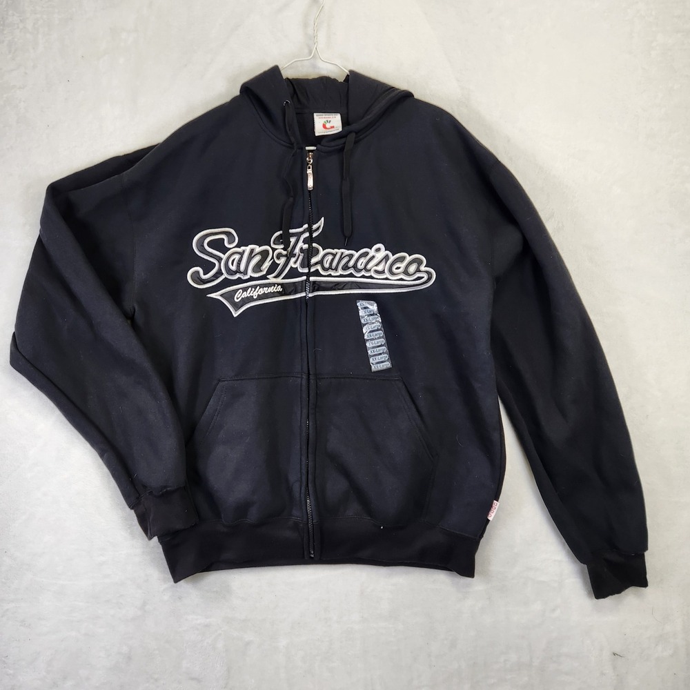 Gogo Sports San Francisco California Zip‎ Up Hoodie Black XXL Embroidered Fleece